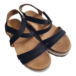 Vionic Kellyn Women's Black Leather Wedge Platform Sandals Size 6 EUC Comfort